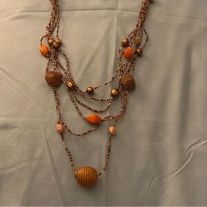 26” Artisan Multistrand Necklace Wood & Seed Beads Brown Orange Boho Bohemian